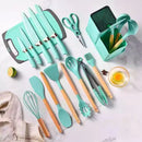 Kitchen Set Lux - Conjunto de Utensílios de Cozinha 19 Peças - Antiaderente com Cabos de Madeira